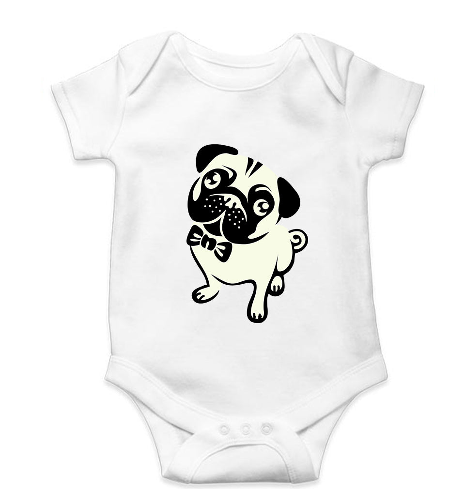 Pug Dog Kids Romper For Baby Boy/Girl-0-5 Months(18 Inches)-White-Ektarfa.online