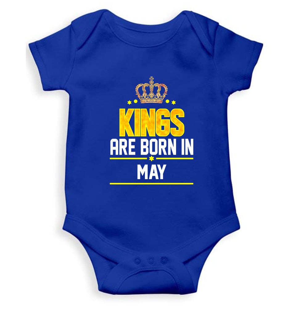 Kings Are Born In May Kids Romper For Baby Boy/Girl-0-5 Months(18 Inches)-Royal Blue-Ektarfa.online