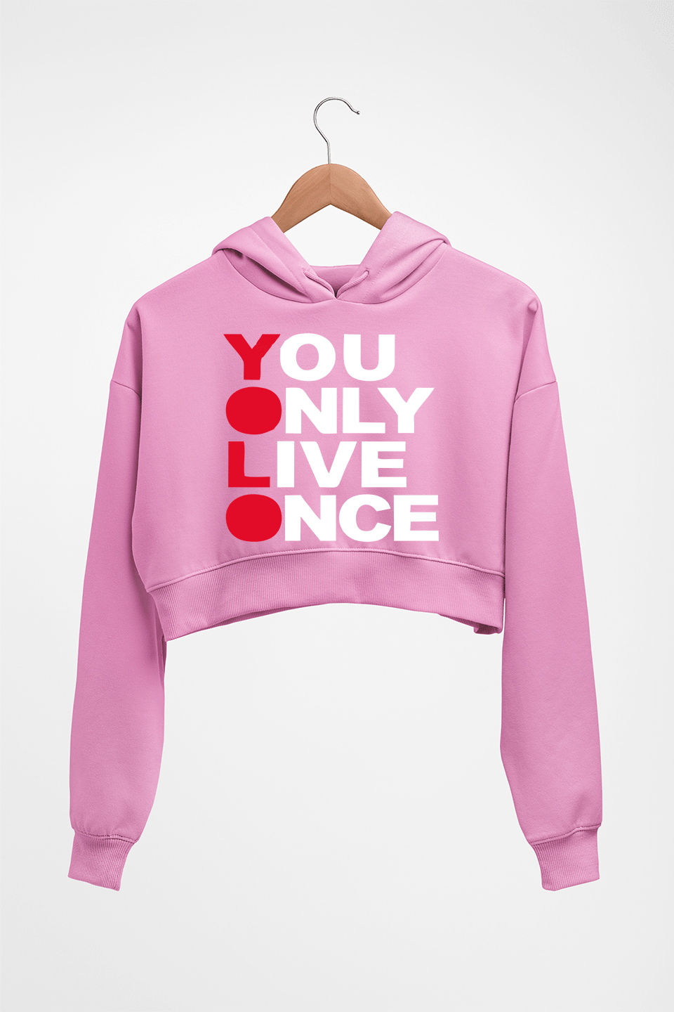 You Live Only Once(YOLO) Crop HOODIE FOR WOMEN-Light Baby Pink-Ektarfa.online