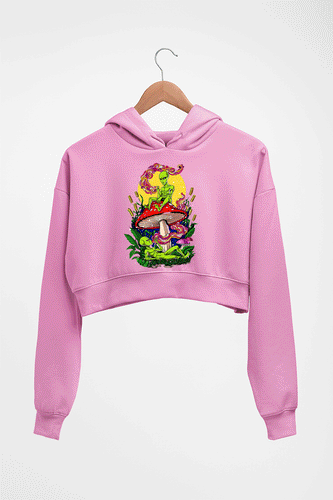 Trippy Psychedelic Weed Stoned Crop HOODIE FOR WOMEN-Light Baby Pink-Ektarfa.online