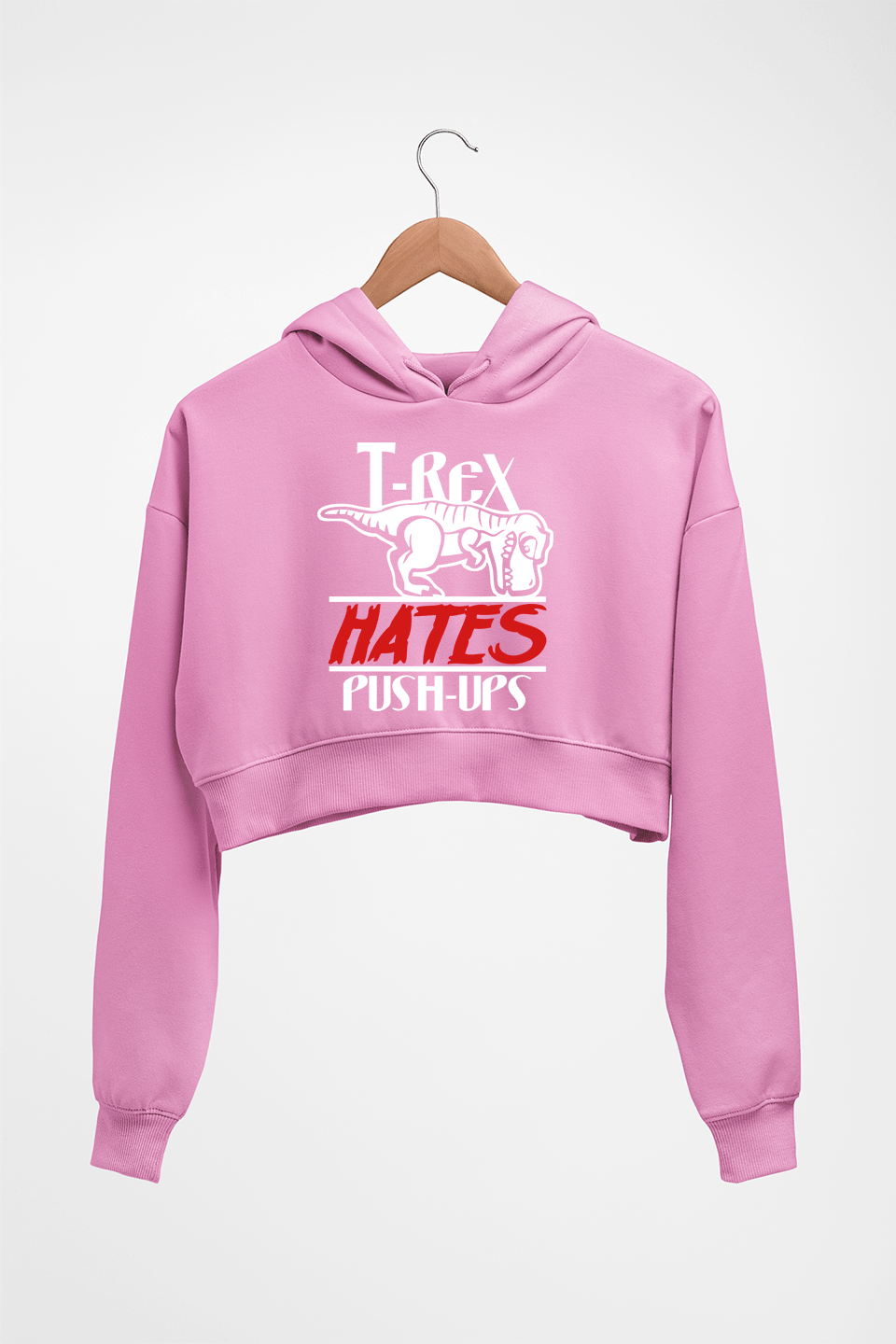 T-Rex Gym Funny Crop HOODIE FOR WOMEN-Light Baby Pink-Ektarfa.online