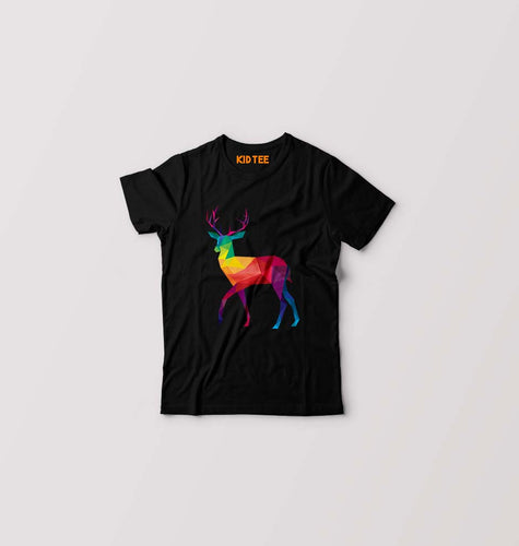 POLYGONAL_DEER Kids T-Shirt for Boy/Girl-Black-Ektarfa.online