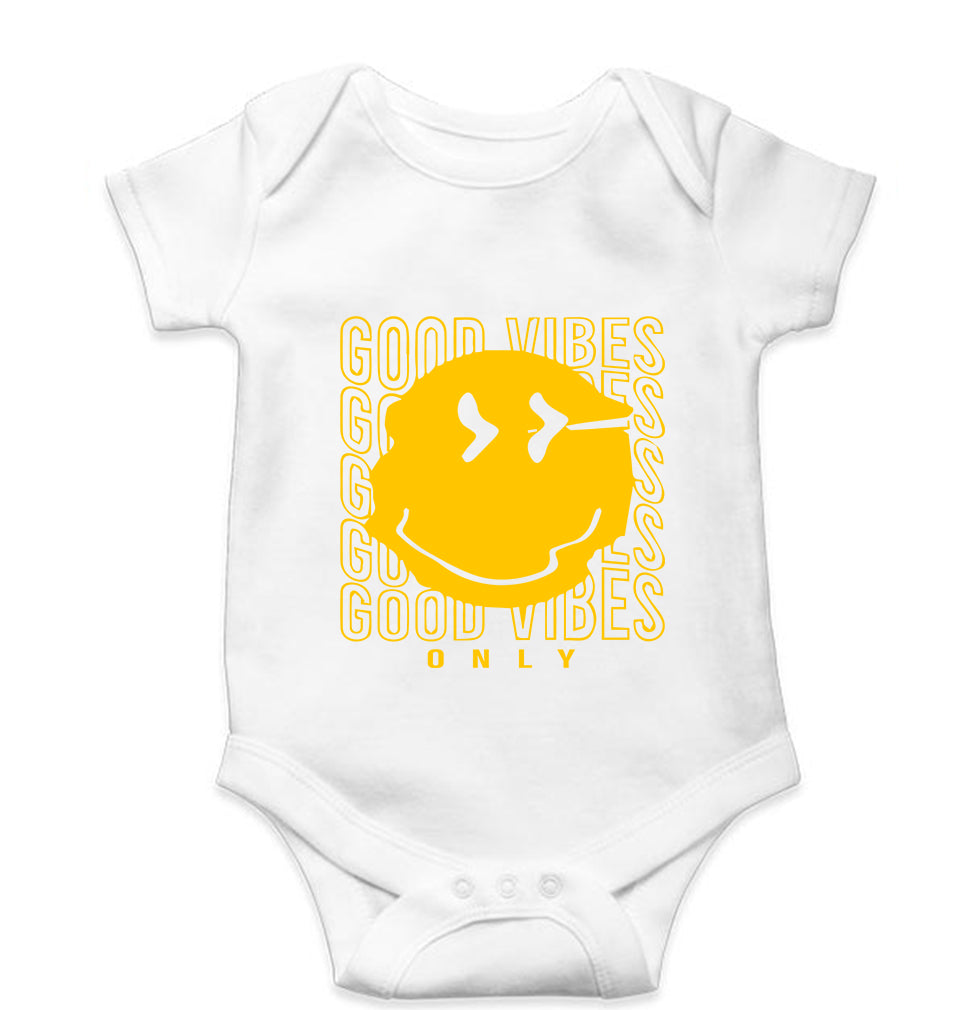 Good Vibes Emoji Kids Romper For Baby Boy/Girl-0-5 Months(18 Inches)-White-Ektarfa.online