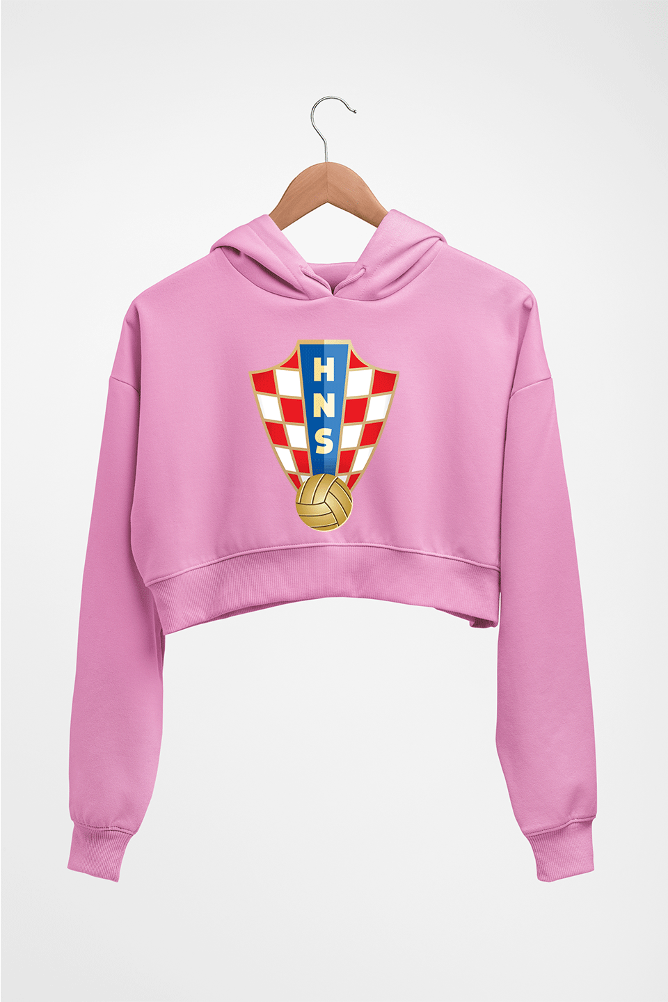Croatia Football Crop HOODIE FOR WOMEN-Light Baby Pink-Ektarfa.online