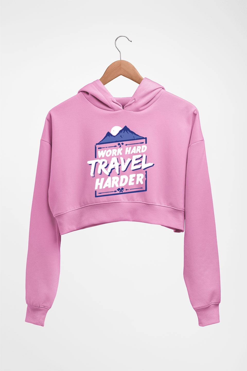 Travel Harder Crop HOODIE FOR WOMEN-Light Baby Pink-Ektarfa.online
