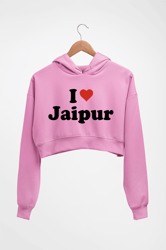 I Love Jaipur Crop HOODIE FOR WOMEN-Light Baby Pink-Ektarfa.online