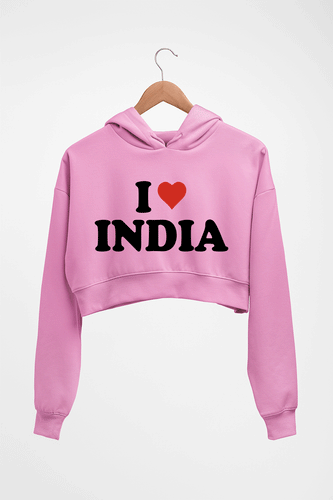 I Love India Crop HOODIE FOR WOMEN-Light Baby Pink-Ektarfa.online