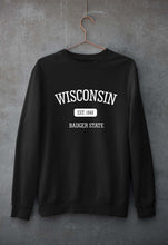 Load image into Gallery viewer, Varsity Wisconsin Unisex Sweatshirt for Men/Women-Black-Ektarfa.online
