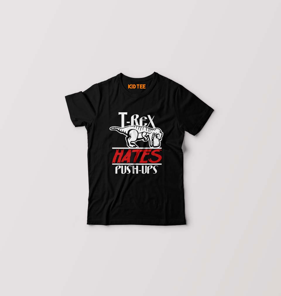 T-Rex Gym Funny Kids T-Shirt for Boy/Girl-Black-Ektarfa.online