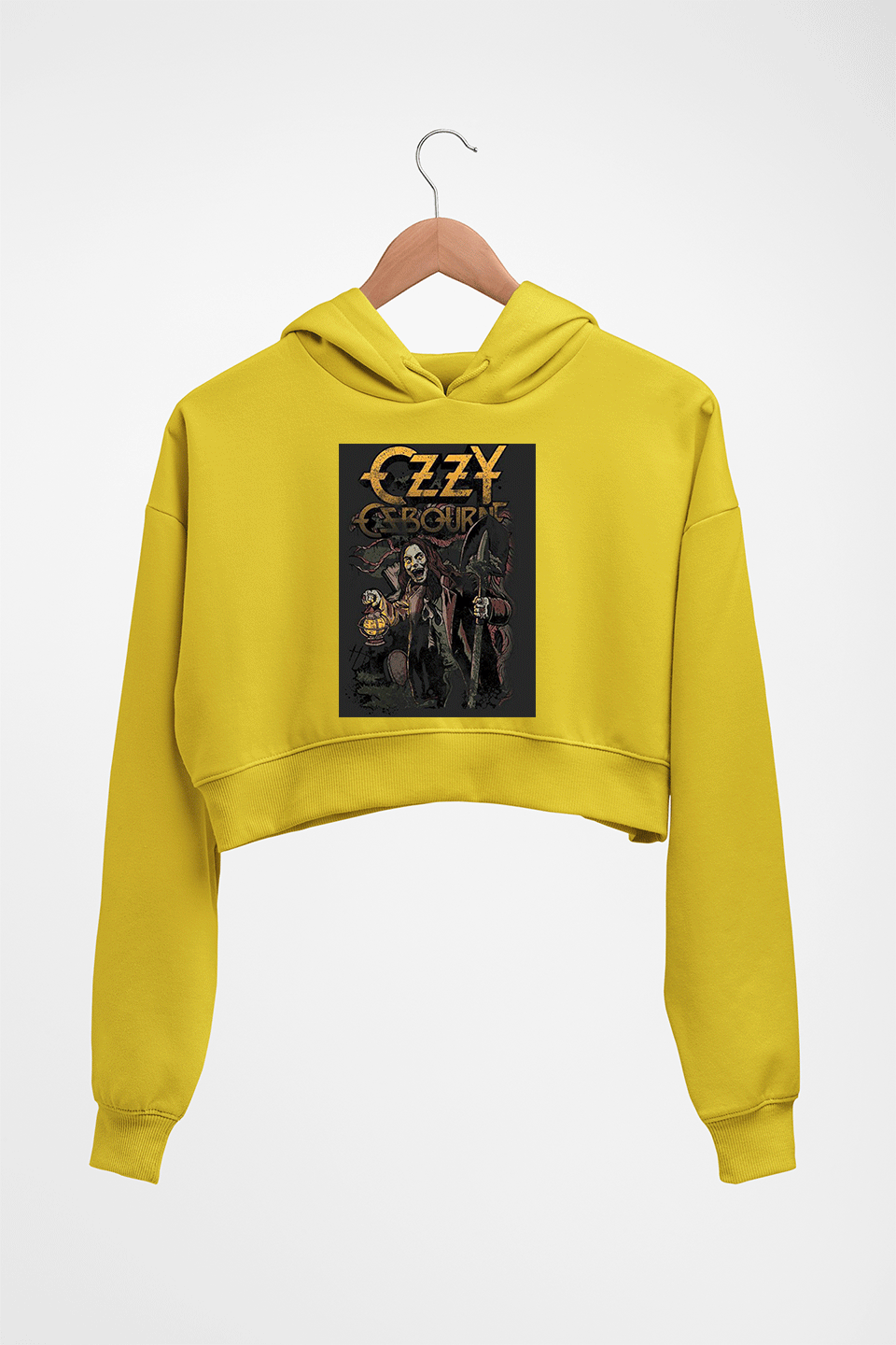 Ozzy Osbourne Crop HOODIE FOR WOMEN-Mustard Yellow-Ektarfa.online