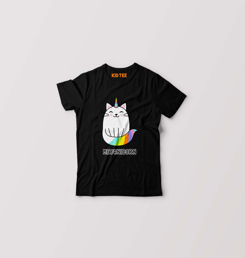 Cat Unicorn Kids T-Shirt for Boy/Girl-Black-Ektarfa.online