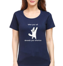 Load image into Gallery viewer, Cat T-Shirt for Women-Navy Blue-Ektarfa.online
