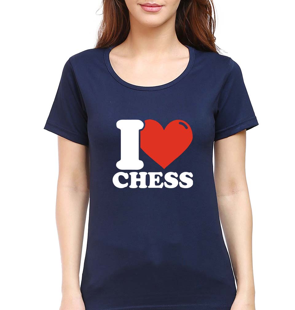 I Love Chess T-Shirt for Women-Navy Blue-Ektarfa.online