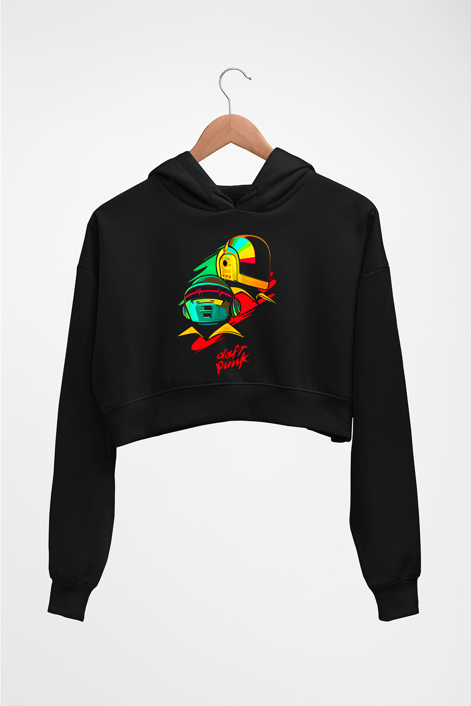 Daft Punk Crop HOODIE FOR WOMEN-Black-Ektarfa.online