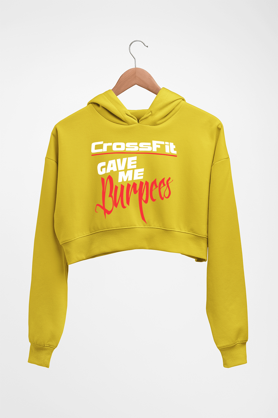 CrossFit Gym Burpees Crop HOODIE FOR WOMEN-Mustard Yellow-Ektarfa.online
