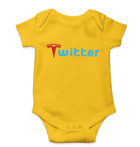 Elon Musk Twitter x Tesla Kids Romper For Baby Boy/Girl-Yellow-Ektarfa.online
