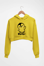 Load image into Gallery viewer, Penguin Hello Crop HOODIE FOR WOMEN-Mustard Yellow-Ektarfa.online
