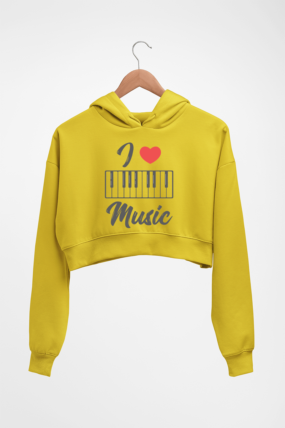 Love Music Piano Crop HOODIE FOR WOMEN-Mustard Yellow-Ektarfa.online