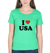 Load image into Gallery viewer, I Love USA T-Shirt for Women-Flag Green-Ektarfa.online
