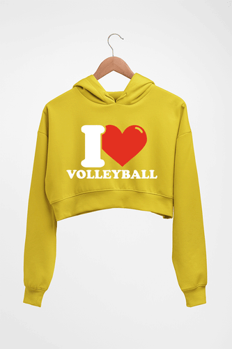 I Love Volleyball Crop HOODIE FOR WOMEN-Mustard Yellow-Ektarfa.online
