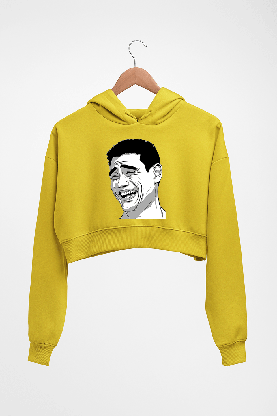 Yao Ming Face(Bitch Please) Crop HOODIE FOR WOMEN-Mustard Yellow-Ektarfa.online