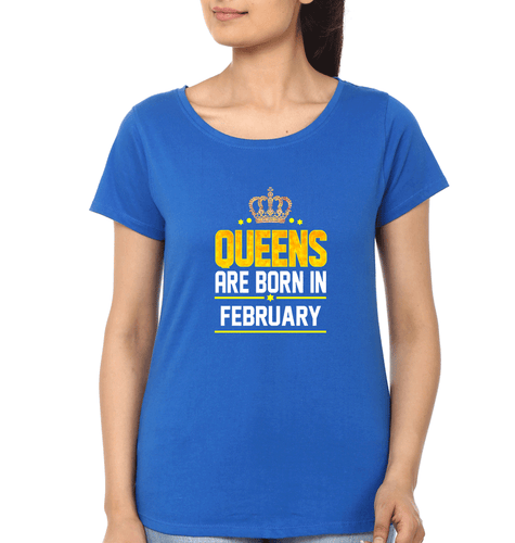 Queens Are Born In February T-Shirt for Women-Royal Blue-Ektarfa.online