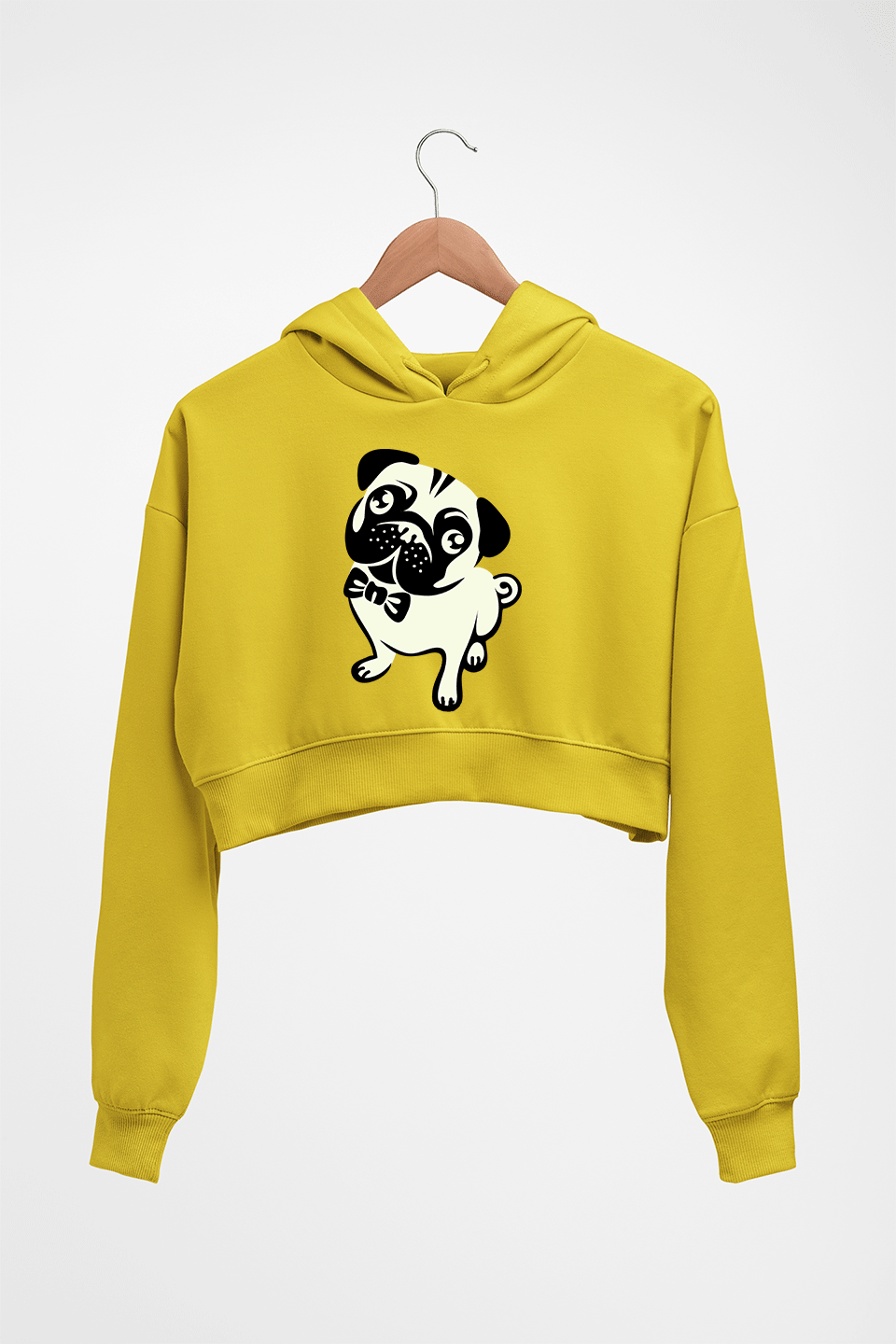 Pug Dog Crop HOODIE FOR WOMEN-Mustard Yellow-Ektarfa.online