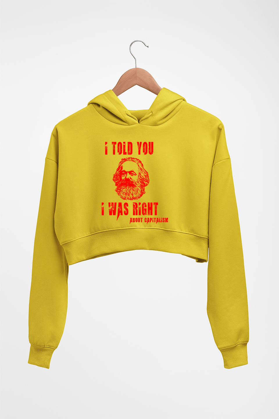 Karl Marx Crop HOODIE FOR WOMEN-Mustard Yellow-Ektarfa.online
