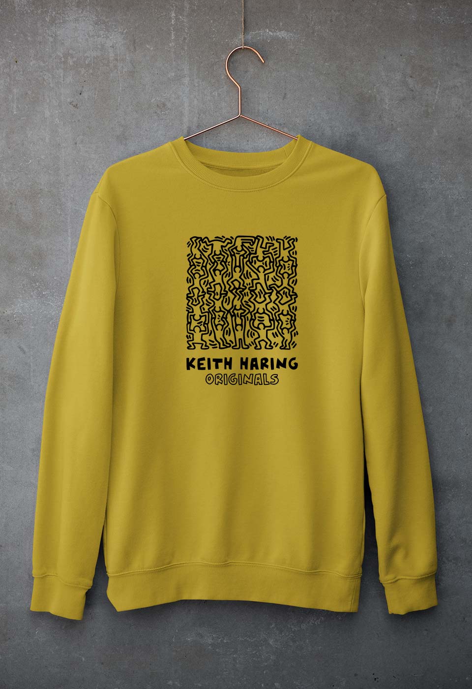 Keith Haring Unisex Sweatshirt for Men/Women-S(40 Inches)-Mustard Yellow-Ektarfa.online