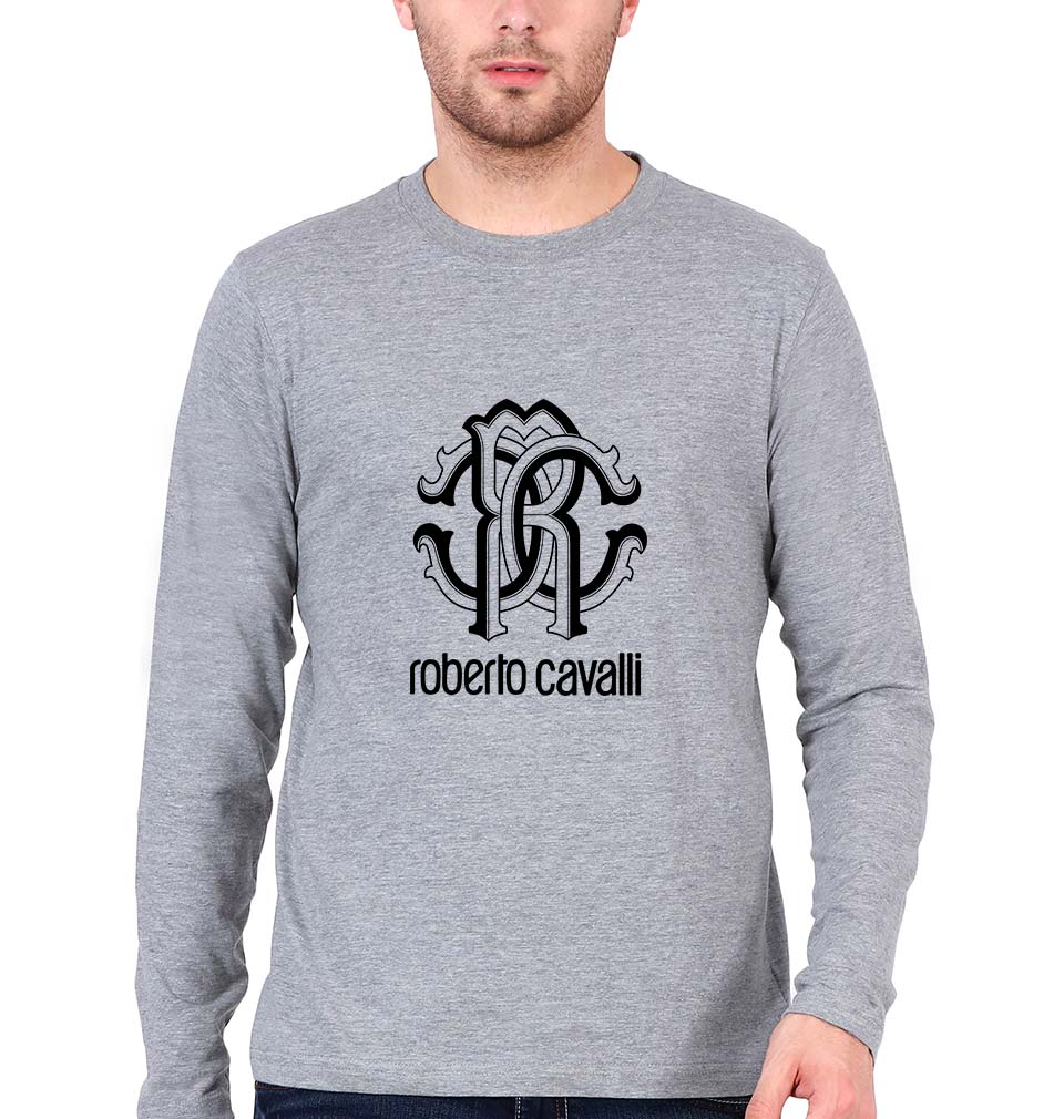 Roberto Cavalli Full Sleeves T-Shirt for Men-Grey Melange-Ektarfa.online