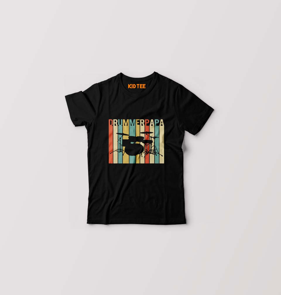 Drummer Papa Kids T-Shirt for Boy/Girl-Black-Ektarfa.online