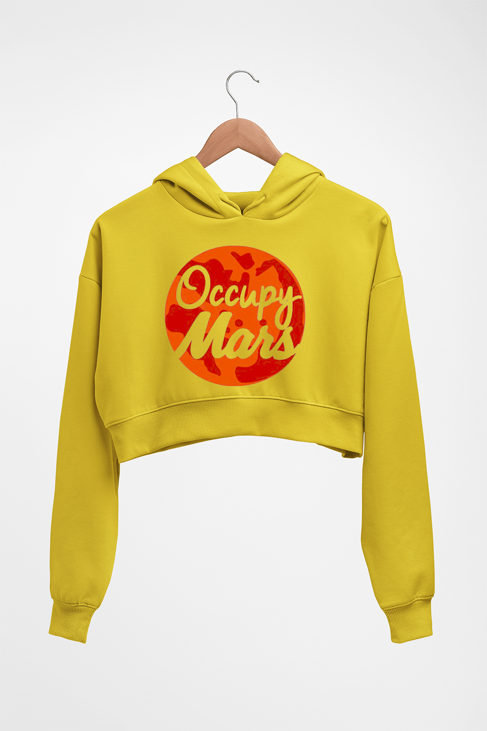 Occupy Mars Elon Musk Crop HOODIE FOR WOMEN-Mustard Yellow-Ektarfa.online