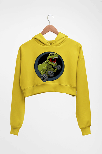 Angry T-Rex Gym Crop HOODIE FOR WOMEN-Mustard Yellow-Ektarfa.online