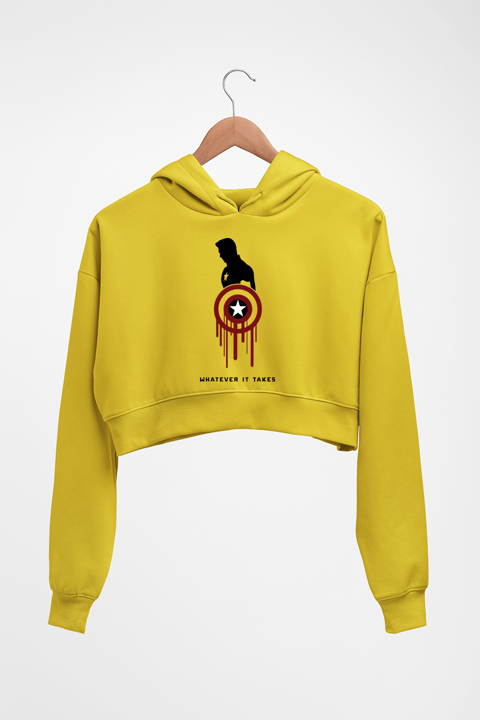 Captain America Superhero Crop HOODIE FOR WOMEN-Mustard Yellow-Ektarfa.online