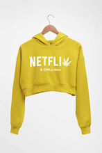 Load image into Gallery viewer, Netflix Weed &amp; Chill Crop HOODIE FOR WOMEN-Mustard Yellow-Ektarfa.online
