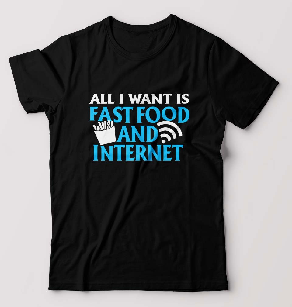 Fast Food and Internet T-Shirt for Men-Black-Ektarfa.online
