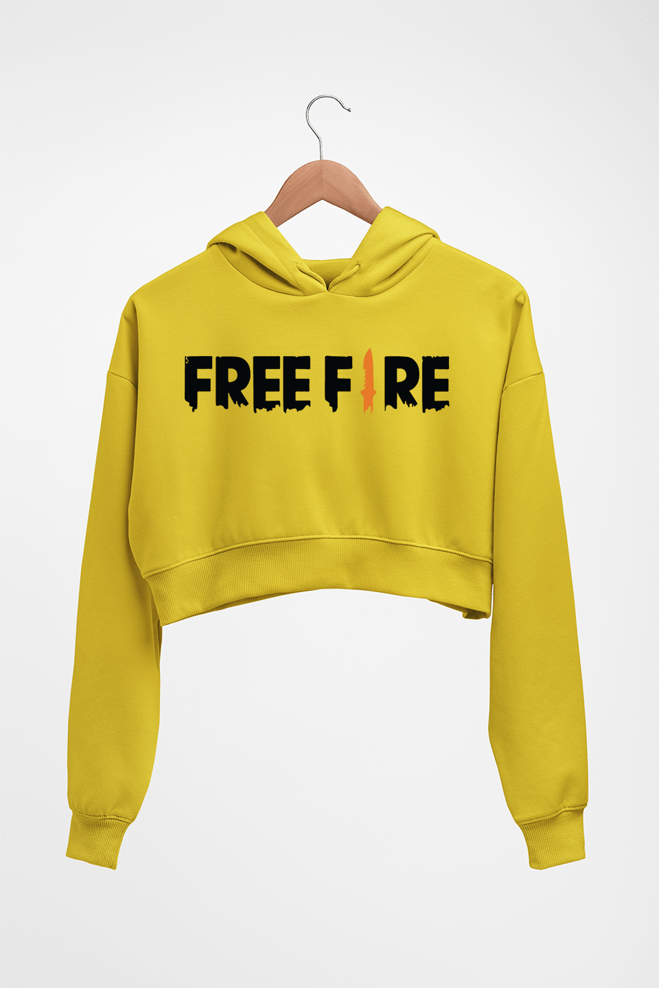 Free Fire Crop HOODIE FOR WOMEN-Mustard Yellow-Ektarfa.online