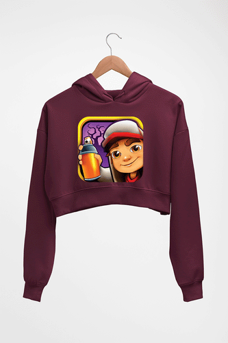 Subway Surfers Crop HOODIE FOR WOMEN-Maroon-Ektarfa.online