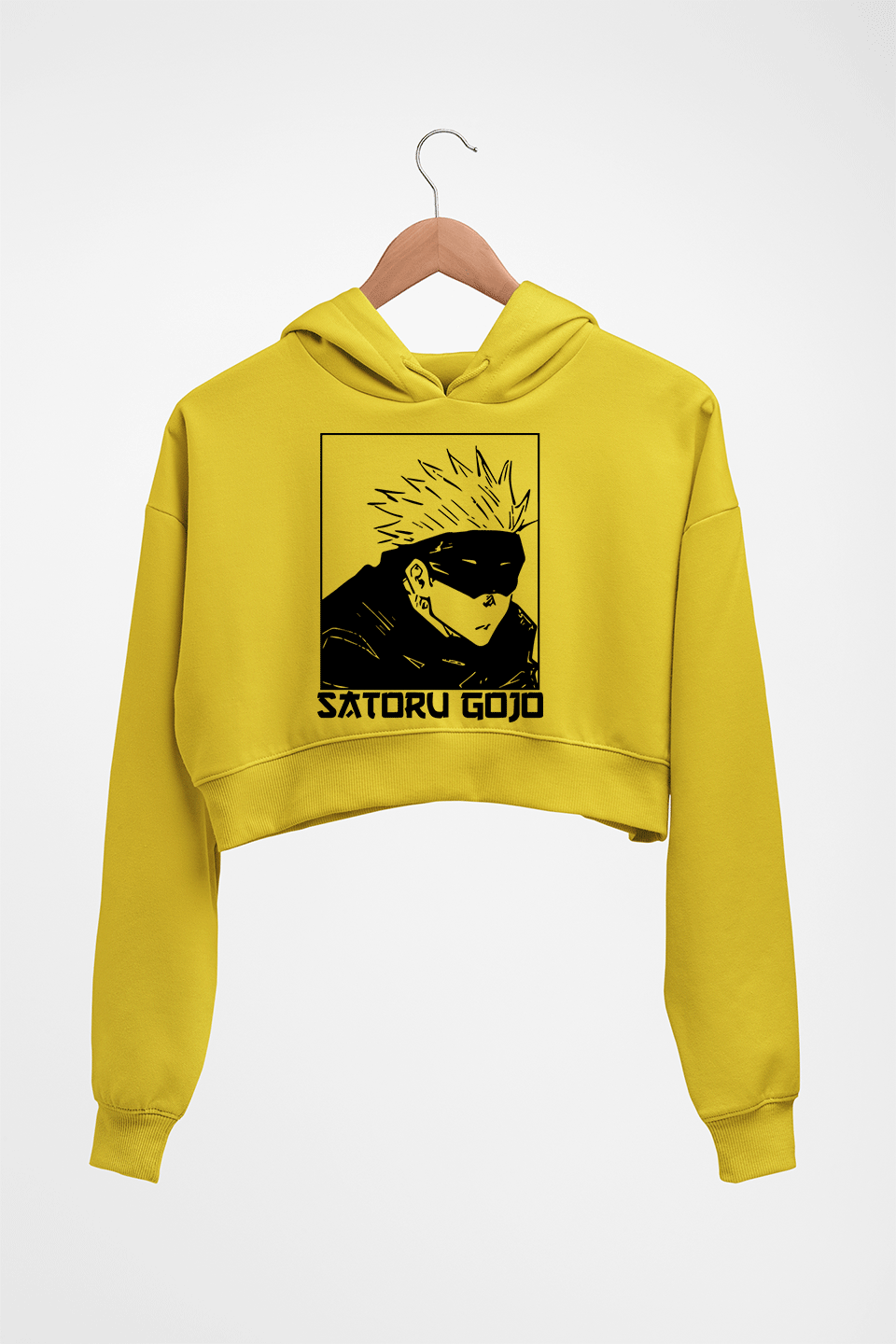 Gojo Satoru Anime Crop HOODIE FOR WOMEN-Mustard Yellow-Ektarfa.online