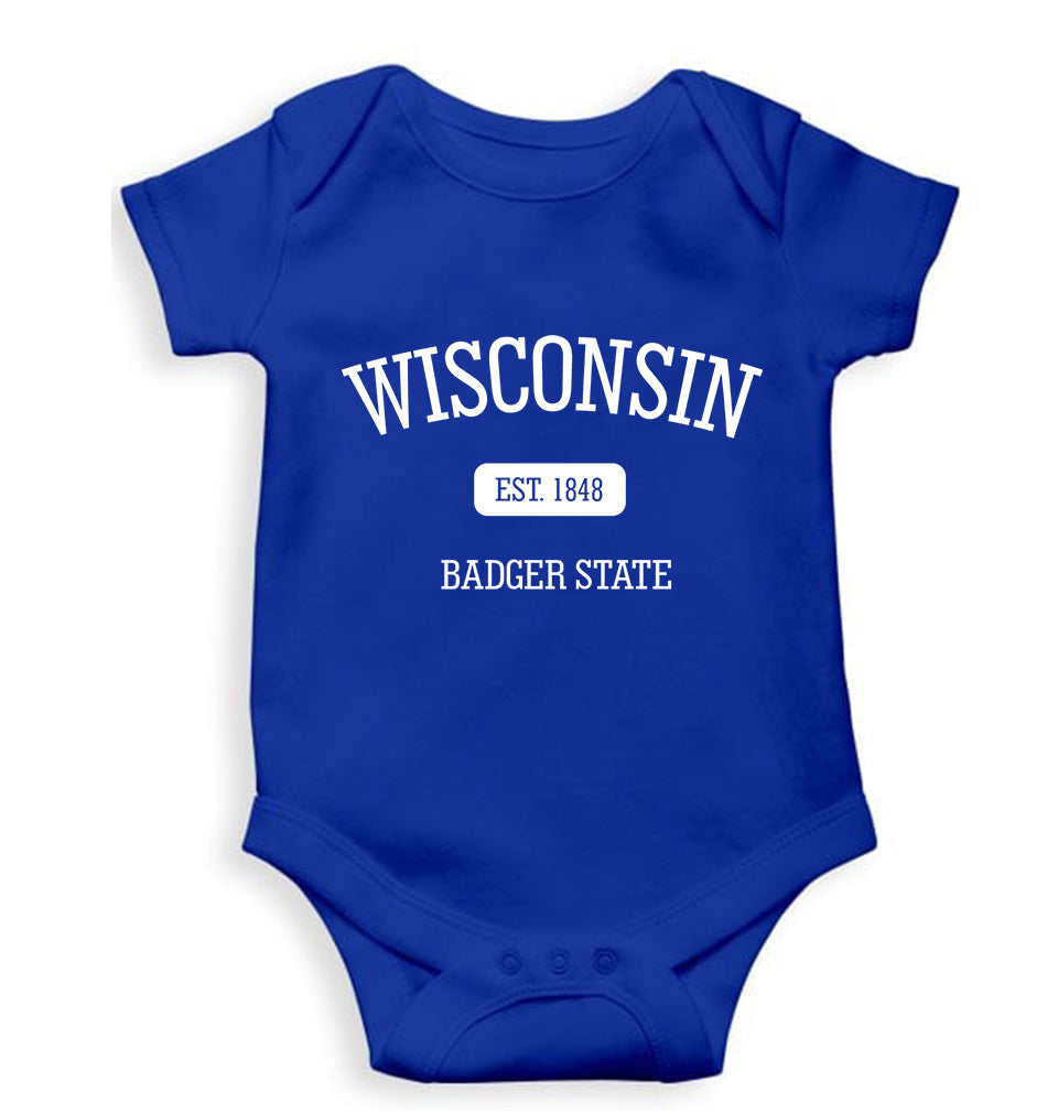 Varsity Wisconsin Kids Romper For Baby Boy/Girl-Royal Blue-Ektarfa.online