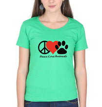 Load image into Gallery viewer, Peace Love Animals T-Shirt for Women-Flag Green-Ektarfa.online
