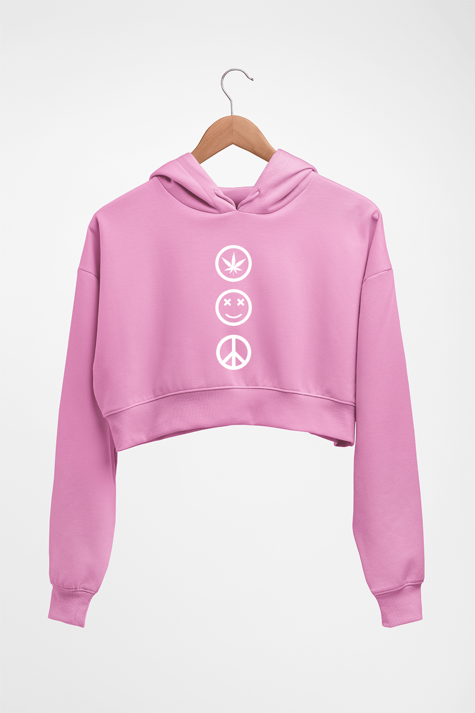 Weed Happy Peace Crop HOODIE FOR WOMEN-Light Baby Pink-Ektarfa.online