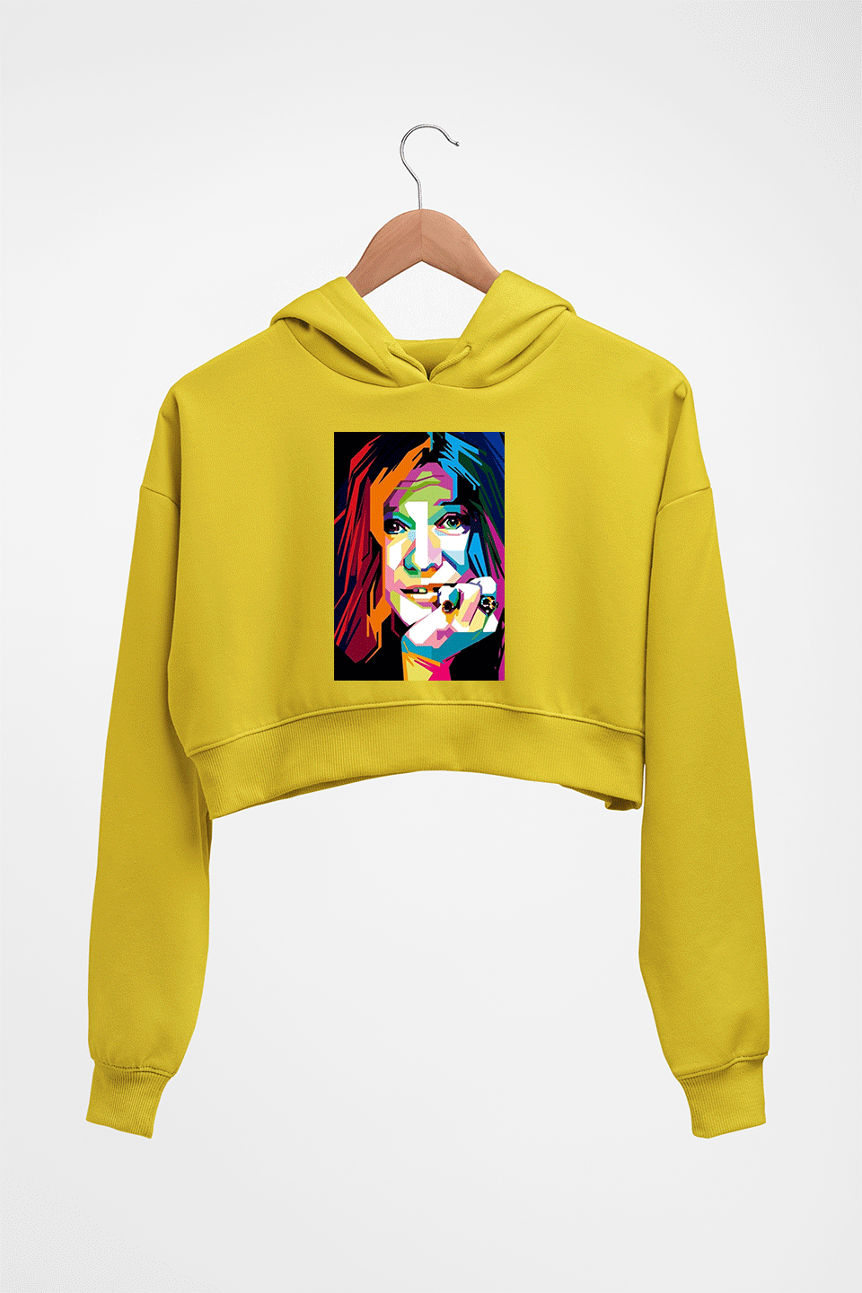 Janis Joplin Crop HOODIE FOR WOMEN-Mustard Yellow-Ektarfa.online