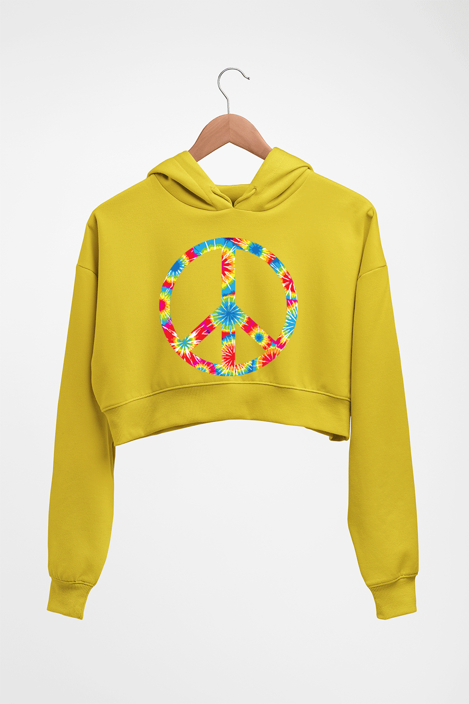 Trippy Psychedelic Peace Crop HOODIE FOR WOMEN-Mustard Yellow-Ektarfa.online