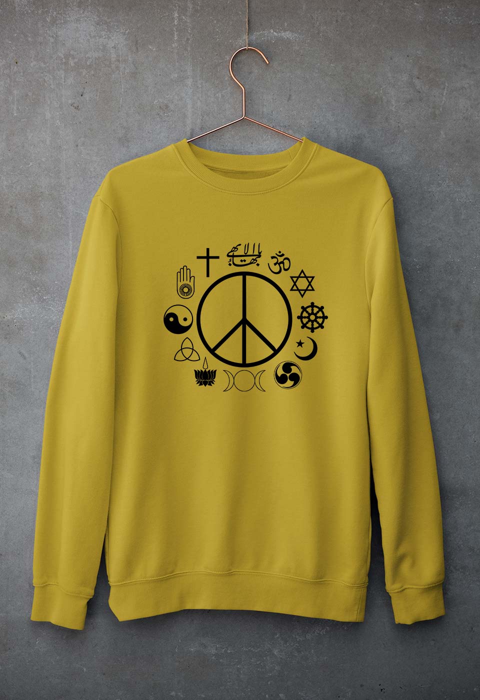 Peace Religious Symbols Unisex Sweatshirt for Men/Women-Mustard Yellow-Ektarfa.online