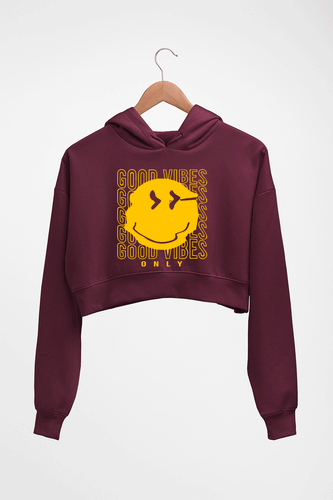 Good Vibes Emoji Crop HOODIE FOR WOMEN-Maroon-Ektarfa.online
