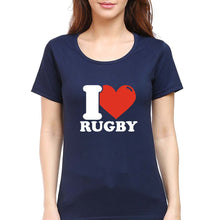 Load image into Gallery viewer, I Love Rugby T-Shirt for Women-Navy Blue-Ektarfa.online
