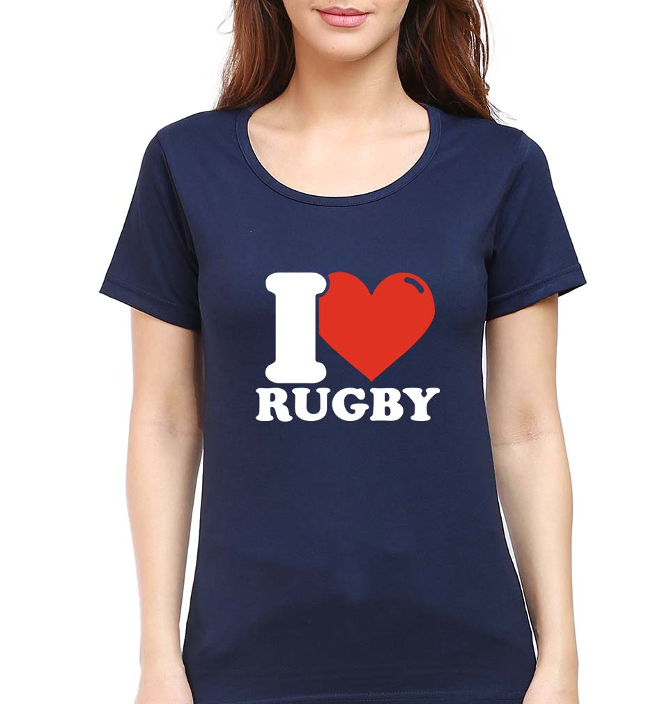 I Love Rugby T-Shirt for Women-Navy Blue-Ektarfa.online