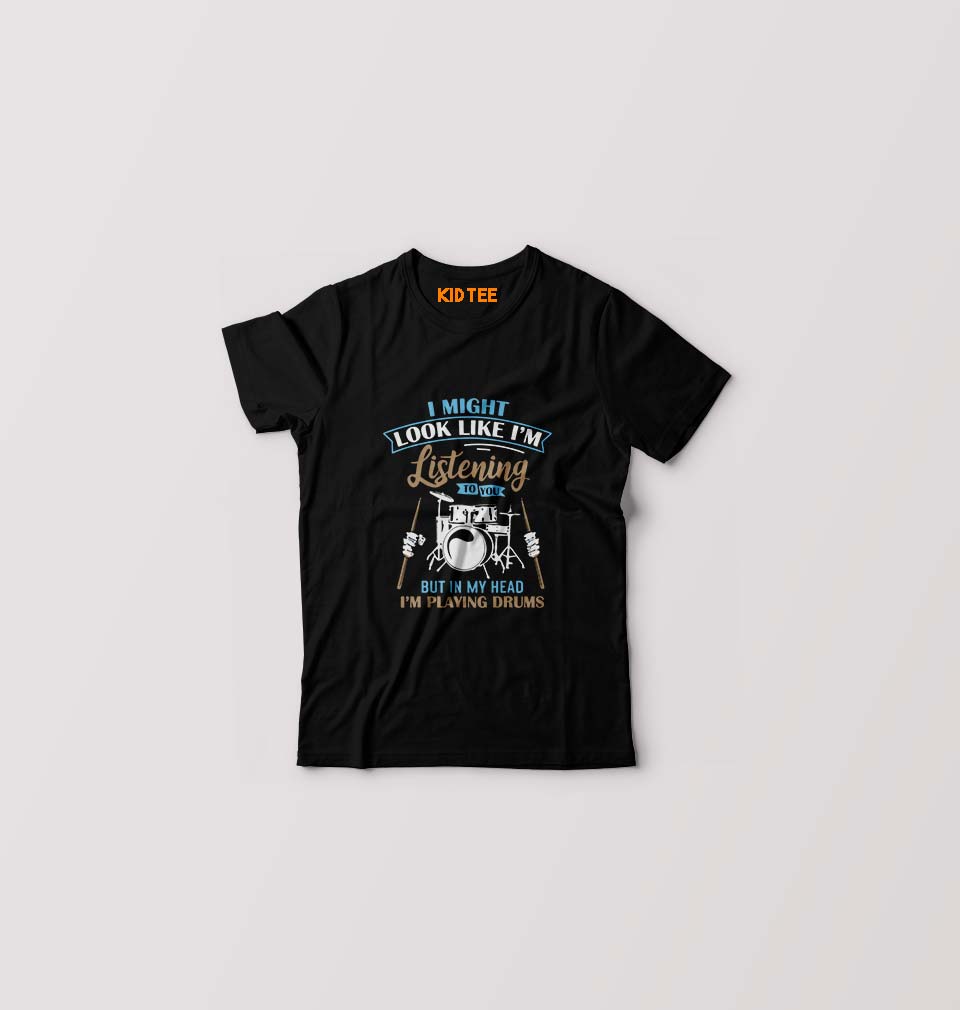 Drummer Kids T-Shirt for Boy/Girl-Black-Ektarfa.online