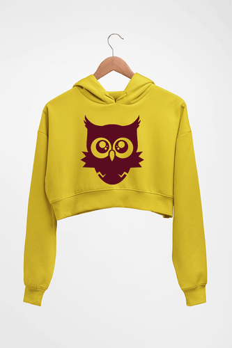 Cute Baby Owl Crop HOODIE FOR WOMEN-Mustard Yellow-Ektarfa.online